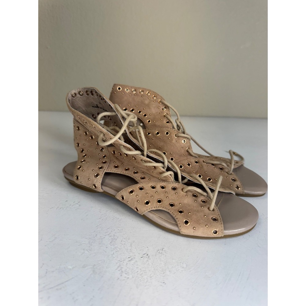 Joie Tan Suede Gladiator Sandals Gold Grommets & Lace-Up‎ Design Size 36